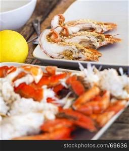 Australian seafood platter lunch of crab and Moreton Bay bugs