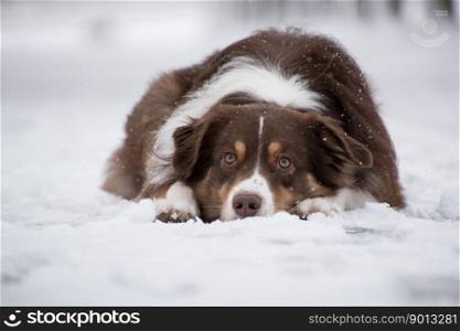 australian shepherd dog snow