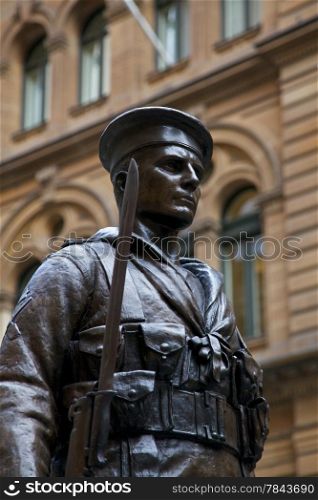 Australian Soldier. Australian War Memorial and a statue of soldier