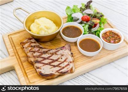 australian t-bone beef steak serve with fresh vegetable