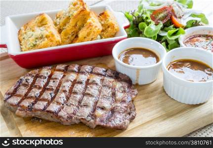 australian wagyu rib-eye beef steak serve with fresh vegetable