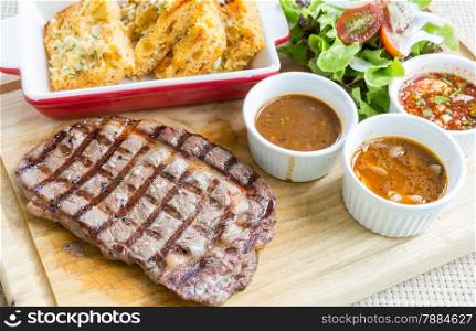 australian wagyu rib-eye beef steak serve with fresh vegetable