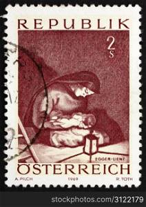 AUSTRIA - CIRCA 1969: a stamp printed in the Austria shows Madonna, Painting by Albin Egger-Lienz, Christmas, circa 1969