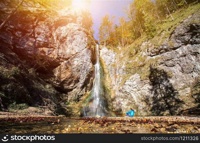 Austria waterfall in the Alps, Koppl, Salzburg