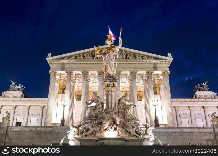 Austrian Parliament in Vienna austria at night