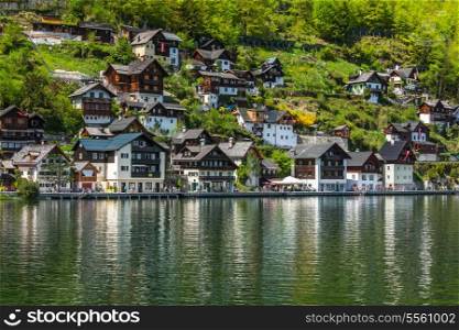 Austrian tourist destination Hallstatt village on HallstAtter See in Austrian alps. Salzkammergut region, Austria