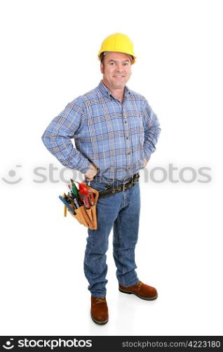Authentic construction worker dressed for the job. Full body isolated on white.