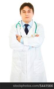 Authoritative medical doctor with crossed arms on chest isolated on white&#xA;