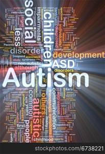 Autism background concept glowing. Background concept wordcloud illustration of autism glowing light