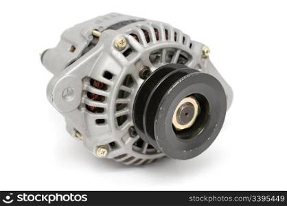 auto part, electric generator for diesel engine against white background with clipping path