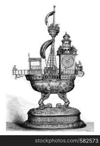 Automatic Clock of the sixteenth century, vintage engraved illustration. Magasin Pittoresque 1882.