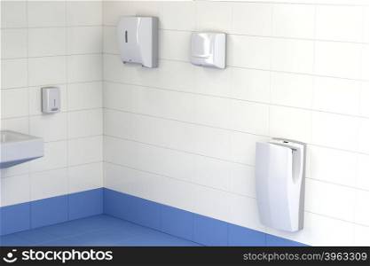 Automatic paper towel, hand dryer and jet hand dryer in the public toilet