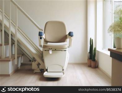 Automatic stairlift on staircase for elderly or disability people