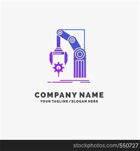 Automation, factory, hand, mechanism, package Purple Business Logo Template. Place for Tagline.. Vector EPS10 Abstract Template background
