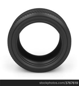 Automobile tire on white background