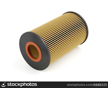 Automotive oil filter cartridge on white background