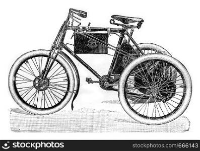 Automotive tricycle, vintage engraved illustration. Industrial encyclopedia E.-O. Lami - 1875.