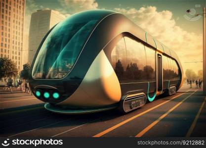autonomous city transport system, transporting people from one end of the city to another, created with generative ai. autonomous city transport system, transporting people from one end of the city to another