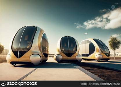 autonomous city transport system, with self-driving pods providing convenient and reliable transportation for residents, created with generative ai. autonomous city transport system, with self-driving pods providing convenient and reliable transportation for residents