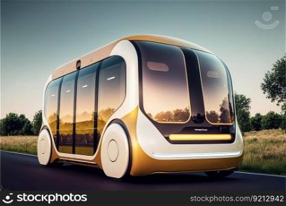 autonomous shuttle bus, ferrying passengers to and from their destinations, created with generative ai. autonomous shuttle bus, ferrying passengers to and from their destinations