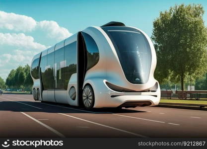 autonomous shuttle carrying people from one part of the city to another, created with generative ai. autonomous shuttle carrying people from one part of the city to another