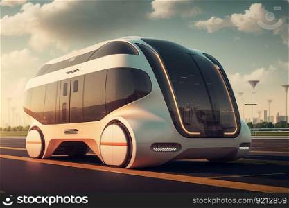 autonomous shuttle, transporting people to and from airport terminal, created with generative ai. autonomous shuttle, transporting people to and from airport terminal