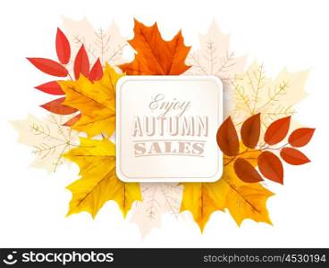 Autumn Abstract Banner With Colorful Leaves. Vector.