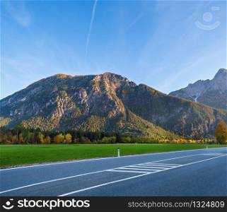 Autumn Alps mountain evening road view from Felbertauernstrasse path, Tauer, Tirol, Austria.