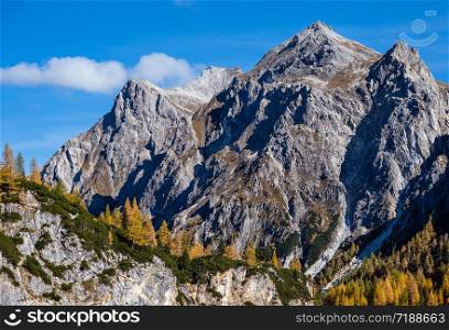 Autumn Alps rocky mountain tops view from hiking path, Kleinarl, Land Salzburg, Austria.