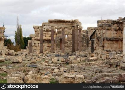 Autumn and ruins of roman temple in Baalbeck, Lebanon