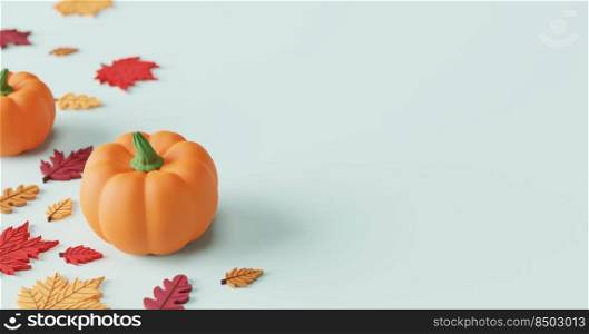 Autumn and thanksgiving banner design with copy space 3D render