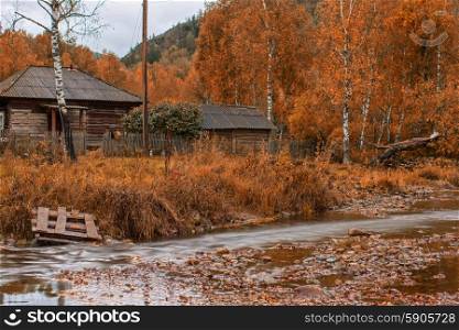 Autumn . Autumn at mountain village with river