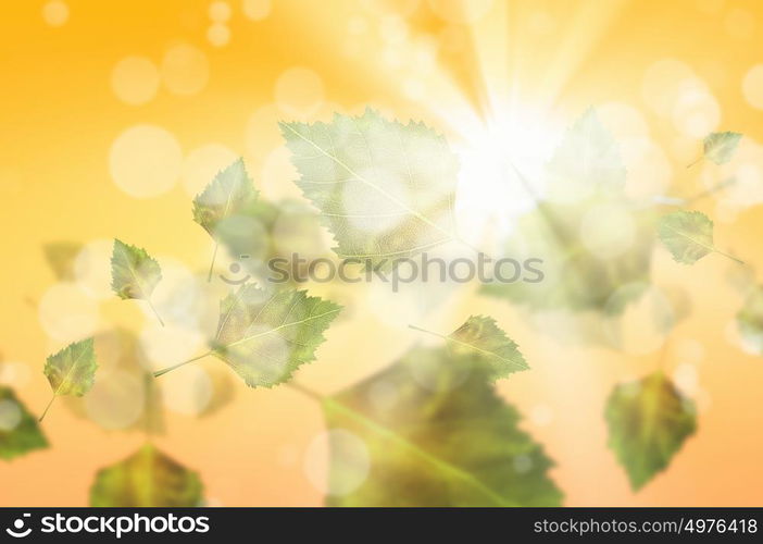 Autumn background. Conceptual image with colorful leaves flying in air