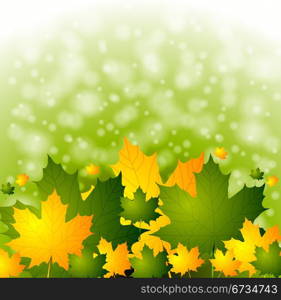 Autumn background with green and yellow leaves. Vector eps 10