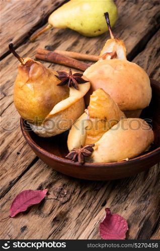 Autumn Baked Pear. Homemade autumn baked sweet pears with spices