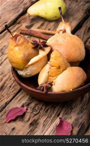 Autumn Baked Pear. Homemade autumn baked sweet pears with spices