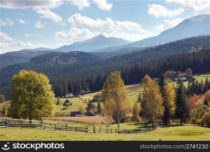Autumn beginning and small country village outskirts (Carpathian, Ukraine).