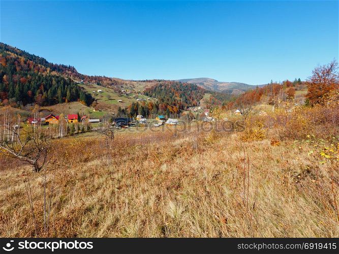 Autumn Carpathian village landscape (Ivano-Frankivsk oblast, Ukraine). Rural scene.