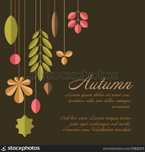 Autumn dark brown abstract floral background made from minimalist leafs with place for your text. Autumn dark abstract floral background with leafs