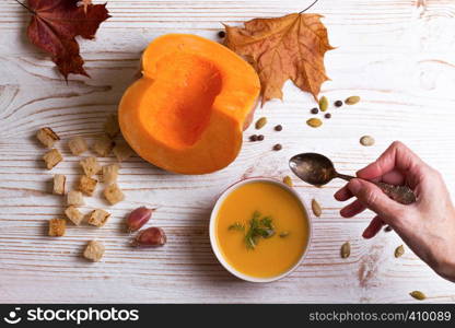 autumn delicious and healthy pumpkin soup cream