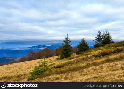 Autumn evening mountain plateau landscape (Carpathian, Ukraine)