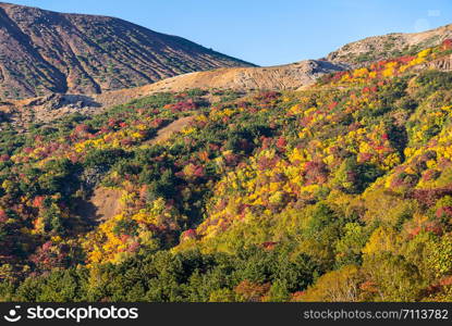 Autumn fall foliage Mountain at Bandai Azuma Skyline at Mt.Bandai in Fukushima Tohoku Japan