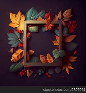 Autumn Fall Frame with Falling Leaves. Natural Background. Illustration AI Generative