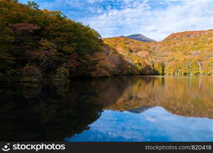 Autumn Fall Lake with reflection in Aomori Tohoku Japan