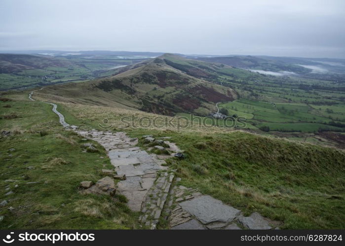 Autumn Fall landscape across Mam Tor ridge in Peak District