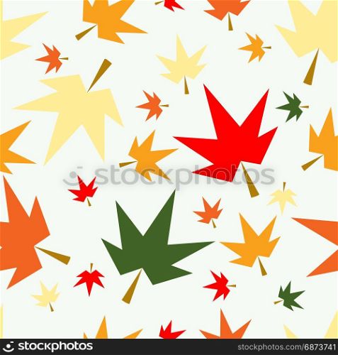 Autumn fall maple leaves seamless pattern background. Autumn fall maple leaves seamless pattern background set. Red, green or colorful on white and green. For fabric or textile or gift wrapping.