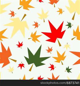 Autumn fall maple leaves seamless pattern background. Autumn fall maple leaves seamless pattern background set. Red, green or colorful on white and green. For fabric or textile or gift wrapping.