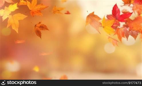 Autumn falling≤aves background. Illustration Ge≠rative AI 