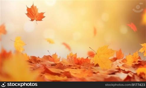 Autumn falling leaves background. Illustration Generative AI
