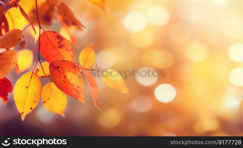 Autumn falling leaves background. Illustration Generative AI 